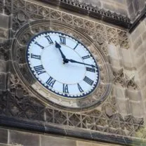 Image showing the newly installed Clock Face with surrounding restored Stone pieces